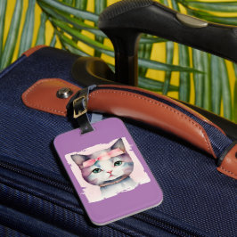 Kat met roze strik Bagagelabel