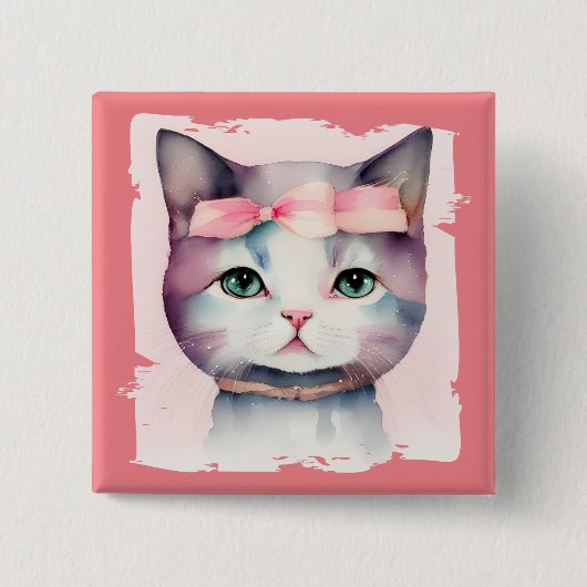  Kat met roze strik Button (Voorkant)