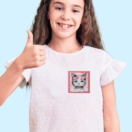 Kat met roze strik Button