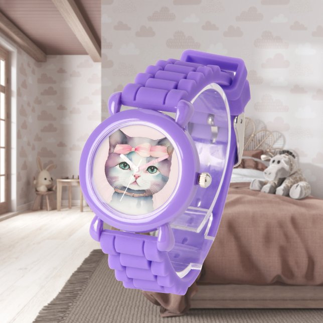  Kat met roze strik eWatch Horloge (Creator heeft geüpload)