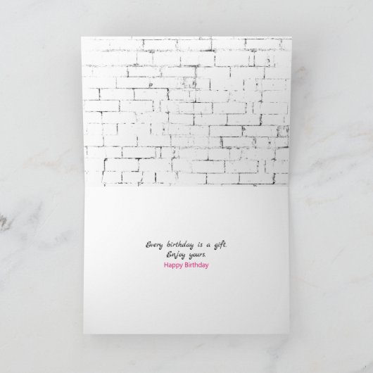 Kat met roze Tulip Birthday Kaart (Binnen)