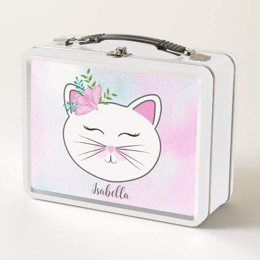 Kat met roze vlinder op maat (Voorkant)