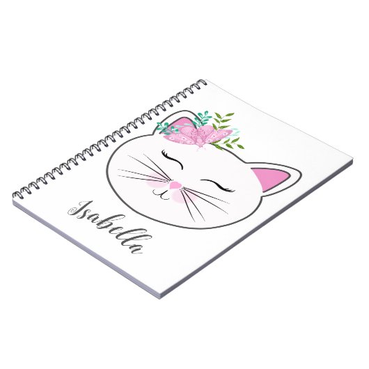 Kat met roze vlinder op maat notitieboek (Linkerzijde)