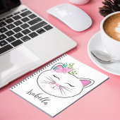 Kat met roze vlinder op maat notitieboek
