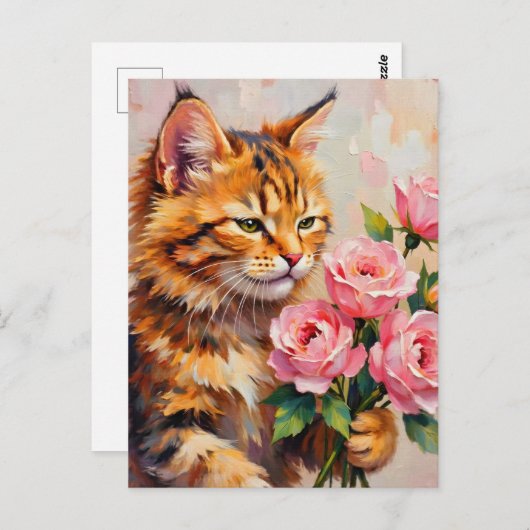 Kat met Rozen Briefkaart (Voorkant / Achterkant)