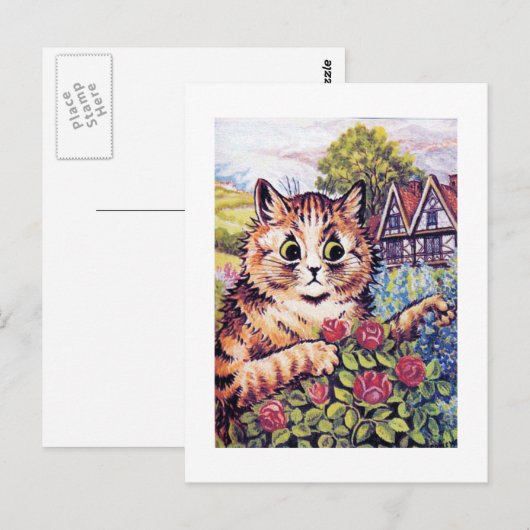 Kat met Rozen, Louis Wain Briefkaart (Voorkant / Achterkant)