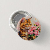 Kat met Rozen Ronde Button 3,2 Cm (Voorkant /achterkant)