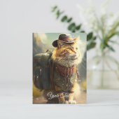 Kat met rugzak. briefkaart (Staand voorkant)