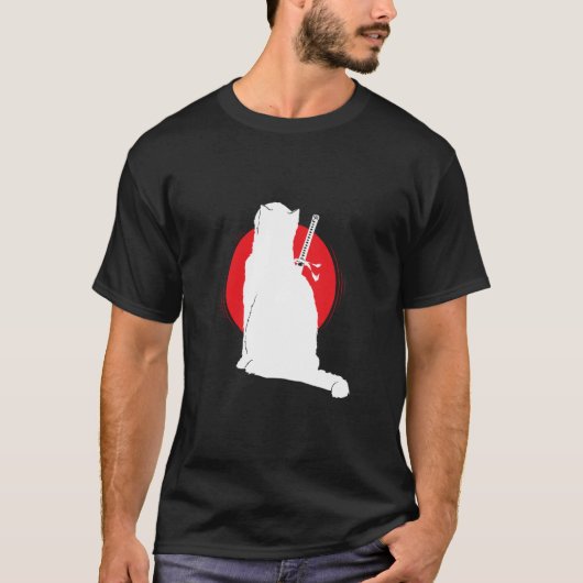 Kat met Samurai Zwaard T-shirt (Voorkant)