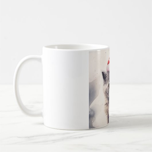 Kat met Santa Hat Mok (Links)