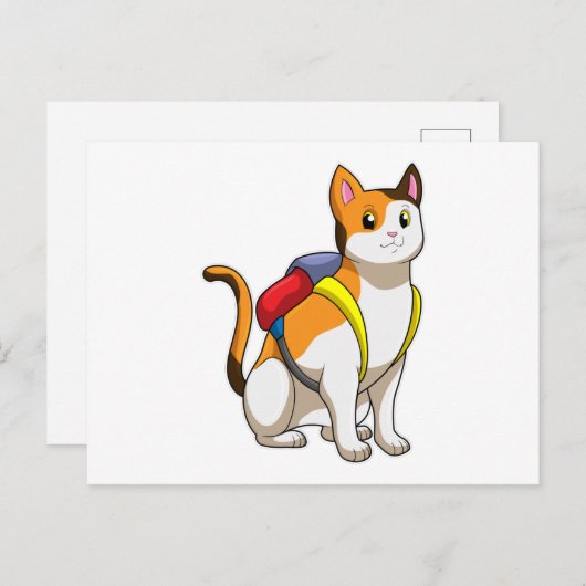 Kat met satchel briefkaart (Voorkant / Achterkant)