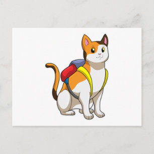 Kat met satchel briefkaart