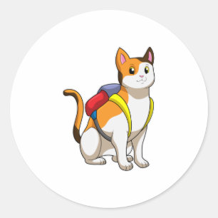 Kat met satchel ronde sticker