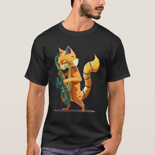 Kat met saxofoon t-shirt (Voorkant)