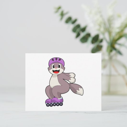 Kat met schaatsen briefkaart (Staand voorkant)