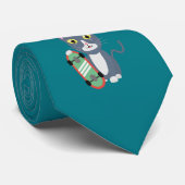 Kat met skateboard stropdas (Opgerold)