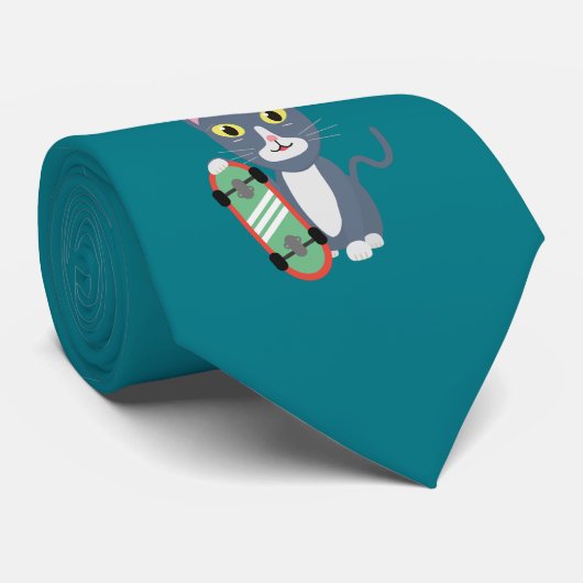 Kat met skateboard stropdas (Opgerold)