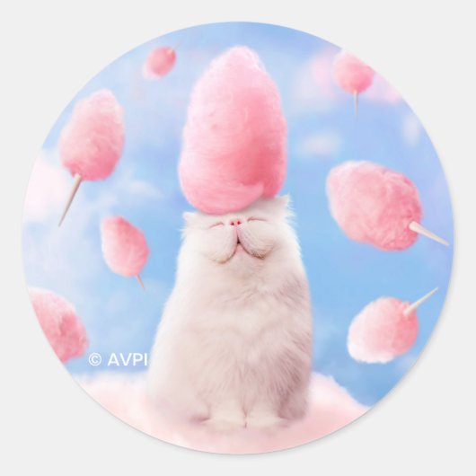 Kat met Snoepjes haar Ronde Sticker (Voorkant)