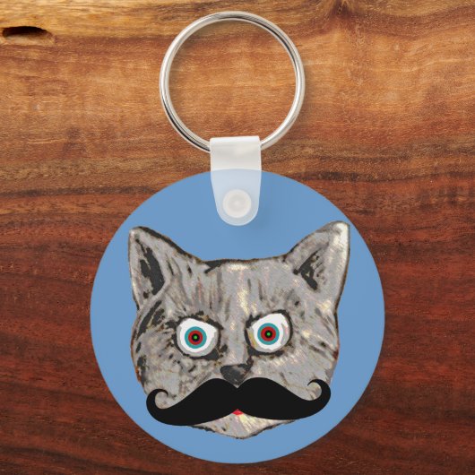 Kat met snor grappig sleutelhanger (Voorkant)