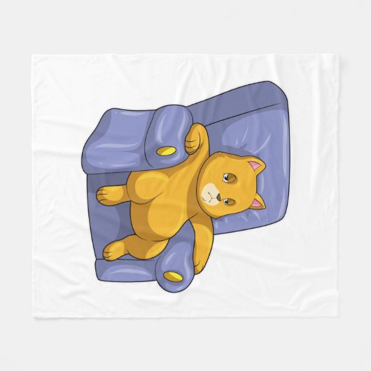 Kat met Sofa Fleece Deken (Voorkant (Horizontaal))