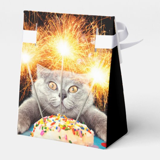 Kat met Sparkler Cupcake Bedankdoosjes (Achterkant)