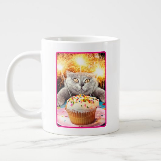 Kat met Sparkler Cupcake Grote Koffiekop (Links)