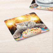 Kat met Sparkler Cupcake Kartonnen Onderzetters (Schuin)