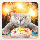 Kat met Sparkler Cupcake Kartonnen Onderzetters (Voorkant)
