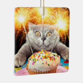 Kat met Sparkler Cupcake Keramisch Ornament (Rechts)