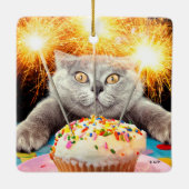 Kat met Sparkler Cupcake Keramisch Ornament (Achterkant)