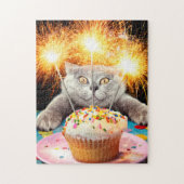 Kat met Sparkler Cupcake Legpuzzel (Verticaal)