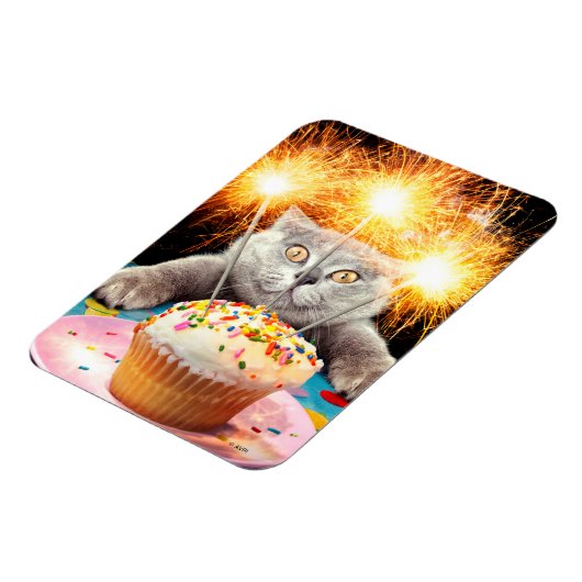 Kat met Sparkler Cupcake Magneet (Linkerzijde)