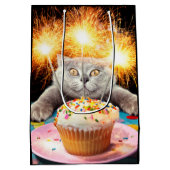 Kat met Sparkler Cupcake Medium Cadeauzakje (Achterkant)