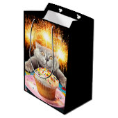 Kat met Sparkler Cupcake Medium Cadeauzakje (Achterkant Gekanteld)