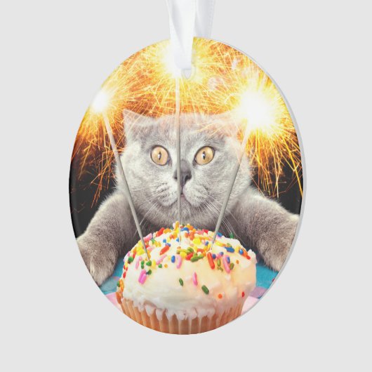 Kat met Sparkler Cupcake Ornament (voorkant)