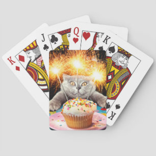 Kat met Sparkler Cupcake Pokerkaarten