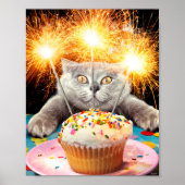 Kat met Sparkler Cupcake Poster (Voorkant)