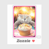 Kat met Sparkler Cupcake Sticker (Vel)