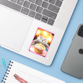 Kat met Sparkler Cupcake Sticker (Laptop met iPhone)