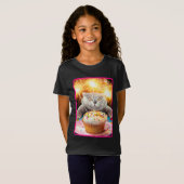 Kat met Sparkler Cupcake T-shirt (Voorkant volledig)