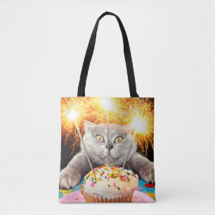 Kat met Sparkler Cupcake Tote Bag