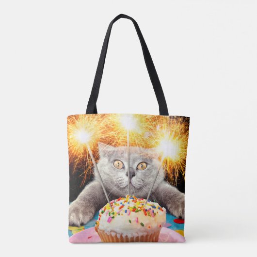 Kat met Sparkler Cupcake Tote Bag (Achterkant)