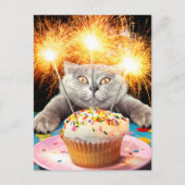 Kat met Sparkler Cupcake Uitnodiging Briefkaart (Voorkant)