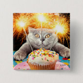 Kat met Sparkler Cupcake Vierkante Button 5,1 Cm (Voorkant)