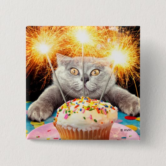 Kat met Sparkler Cupcake Vierkante Button 5,1 Cm (Voorkant)