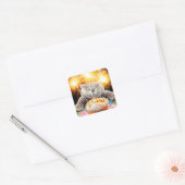 Kat met Sparkler Cupcake Vierkante Sticker (Envelop)