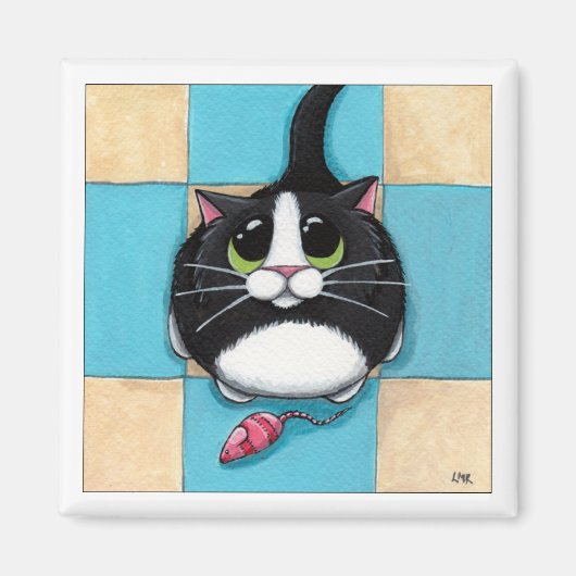 Kat met Speelgoed Muismagneet Magneet (Voorkant)