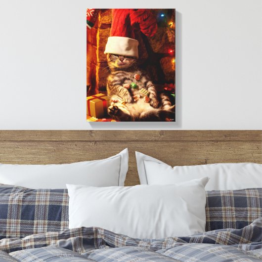 Kat met stop op kop canvas afdruk (Insitu (Slaapkamer))