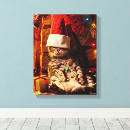 Kat met stop op kop canvas afdruk (Insitu (Houten vloer))