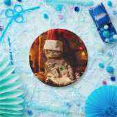 Kat met stop op kop papieren bordje (Feest)